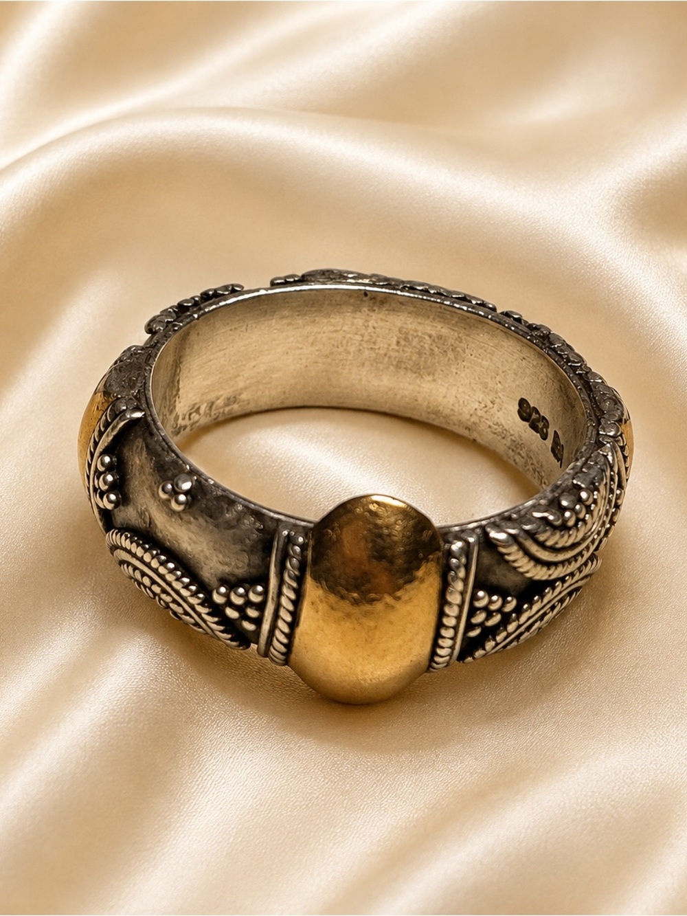 Bali Indonesia 925 Sterling Silver 18K Gold Accent Ring Size 8